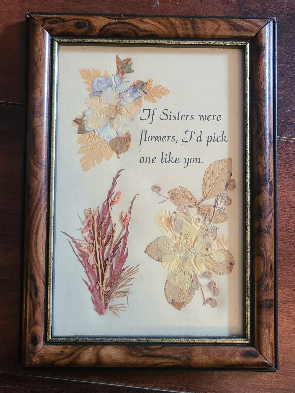 Joanna Sheen Pressed Flower Quote Wood Picture Frame Brown Portrait 5x7